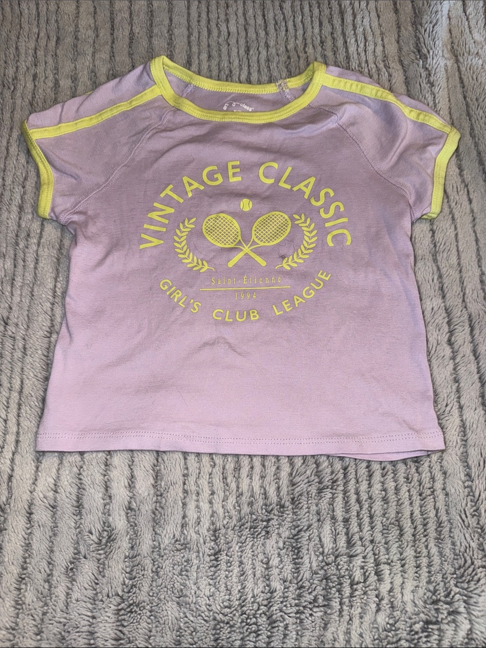 art class Lavender Tee with Yellow Retro Tennis Graphic